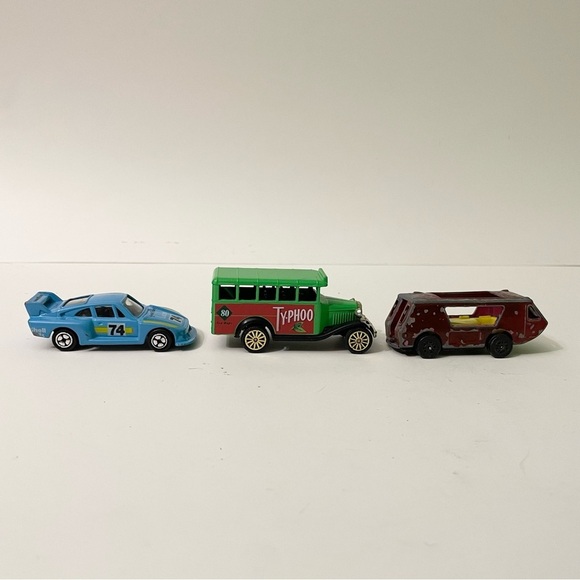 Lot of 3 Corgi Cars Juniors Racing Porsche Wigwam Van Camper Bedford Typhoo Bus - Picture 2 of 14